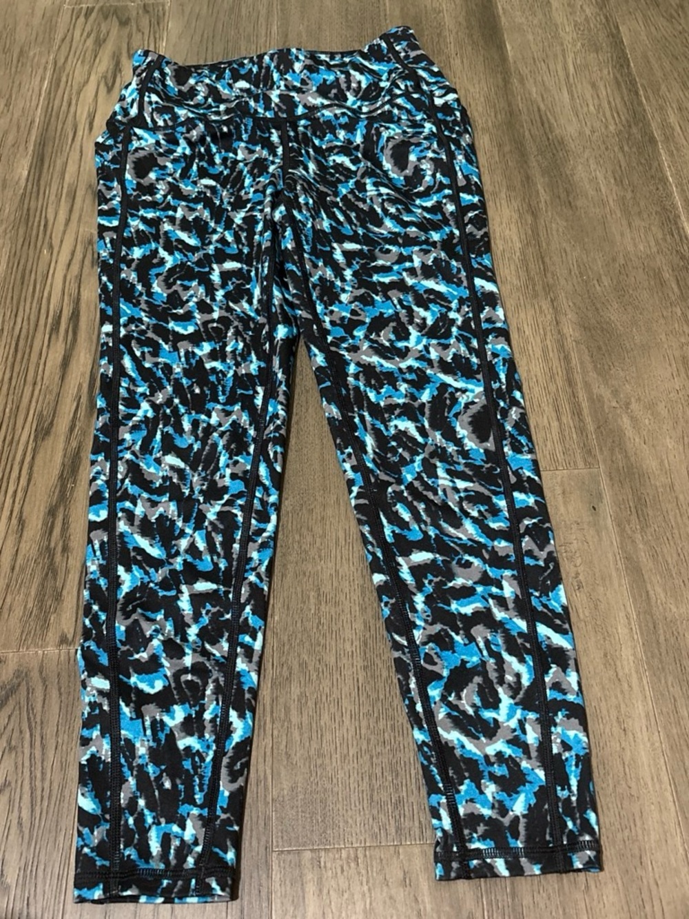 Womens Black & Blue Printed Active Leggings